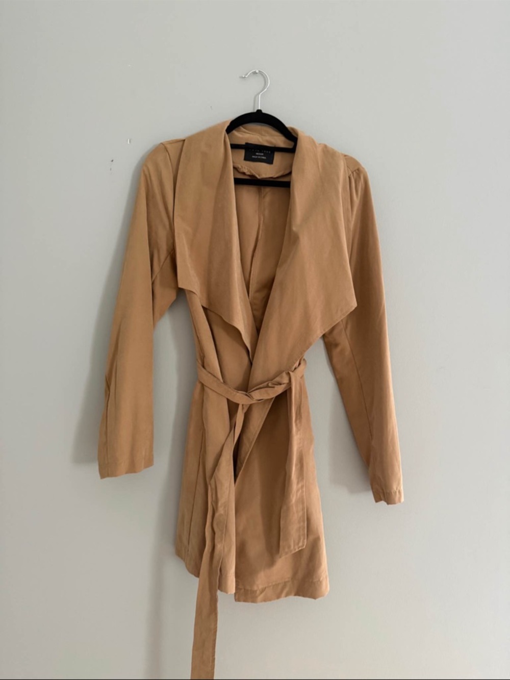Lightweight Tan Drape Front Trench Coat